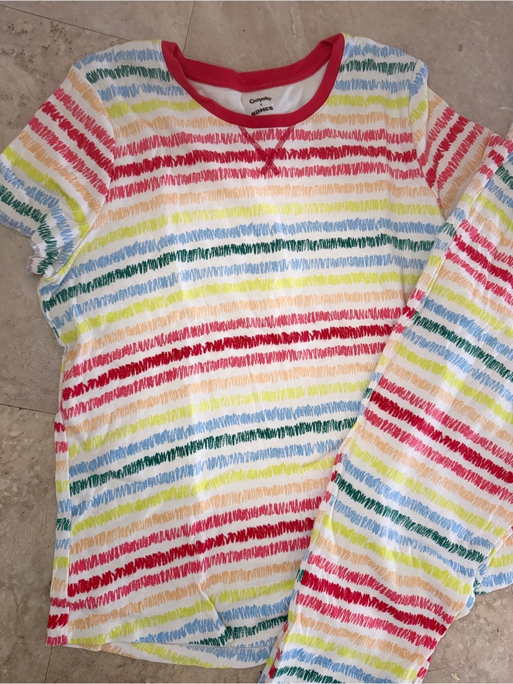 Women’s Crayola Multicolor Stripe Short-Sleeve Pajama Set with Red Trim size XL - Picture 2 of 8